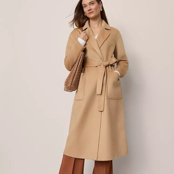 Belted Notch Collar Coat Color Cafe Au Lait - Picture 1 of 5